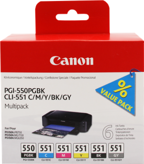 Canon 6 x tusz: CLI-551 CMYK + GY + PGI-550BK, 6496B005