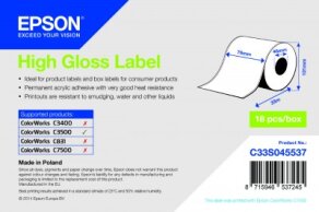Epson etykiety wysoki połysk, ciągłe C33S045537 76 mm. x 33 m.
